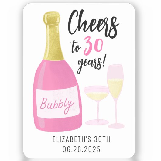 Sticker Pink Cheers à 30 ans bubbly 30e anniversaire fête (Recto)