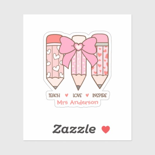 Sticker Pink Coquette Valentine Teacher Pencil Custom (Feuille)