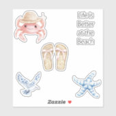 Sticker Pink Crab Beach Blue Starfish Bird Sandals (Feuille)