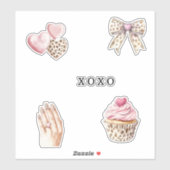 Sticker Pink Cream Animal Bow Cupcake Hearts Birthday (Feuille)