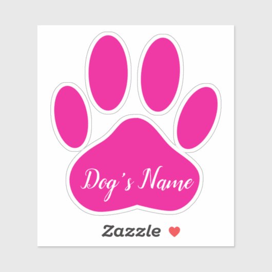Sticker Pink Dog Paw Print With Custom Name Personalized (Feuille)