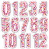Sticker Pink Floral Numbers Twelve Months  (Devant)