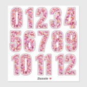 Sticker Pink Floral Numbers Twelve Months  (Feuille)