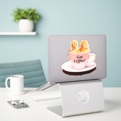 Sticker Pink Funny Café Mème Mug Cute Chicks Poulets (Ordinateur portable sur le bureau)