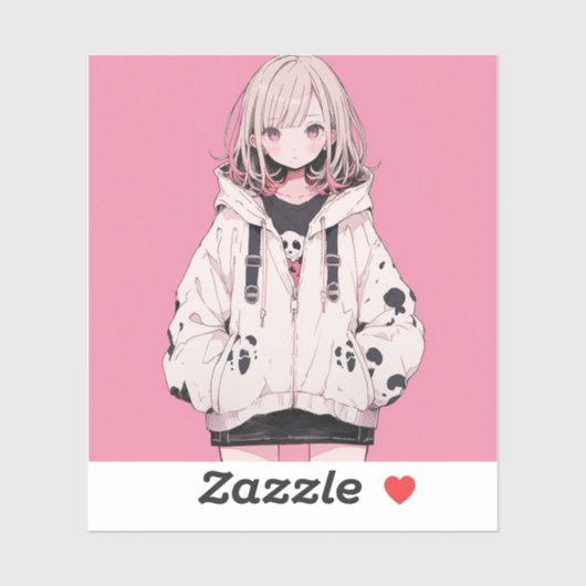 Sticker Pink Girl | 東京娘 GenerartiveAI シール (Feuille)