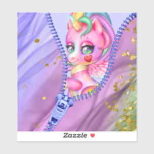 Sticker Pink Glam Pastel White Unicorn Peek-A-Boo Zipper