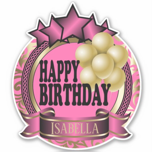 Sticker Pink Happy BIrthday - Ajouter un nom - Kiss-Cut (Devant)