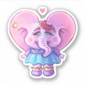 Sticker Pink Kawaii Elephant girl In Love (Devant)