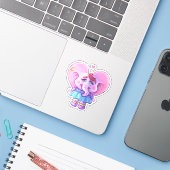 Sticker Pink Kawaii Elephant girl In Love (Ordinateur portable avec iPhone)