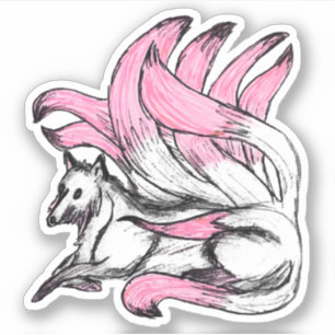 Sticker Pink Kitsune Japonais Fox Sketch