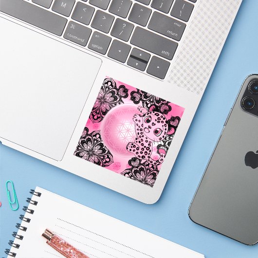 Sticker Pink Leopard Harmony flower of life (Ordinateur portable avec iPhone)