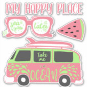 Sticker Pink Lime Green Beach Jours d'été (Devant)