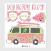Sticker Pink Lime Green Beach Jours d'été (Feuille)