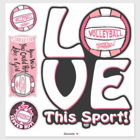 Sticker Pink Love Volleyball (Feuille)