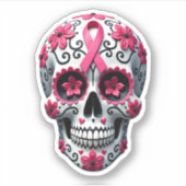 Sticker Pink Ribbon Sugar Skull Calavera Breast Cancer Awa (Devant)