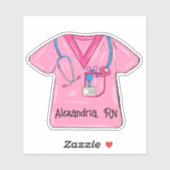 Sticker Pink Scrubs Nurse Monogram imperméable (Feuille)