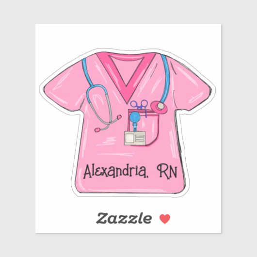 Sticker Pink Scrubs Nurse Monogram imperméable (Feuille)