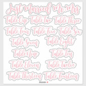 Sticker Pink Typography Just Married, Mr & Mrs and Table (Feuille)