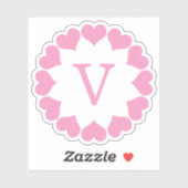 Sticker Pink Valentine Hearts in a Circle with Initial (Feuille)
