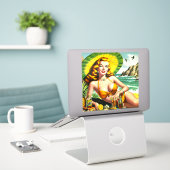 Sticker Pinup Tropical vintage (Ordinateur portable sur le bureau)