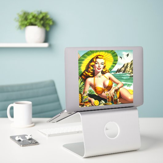 Sticker Pinup Tropical vintage (Ordinateur portable sur le bureau)