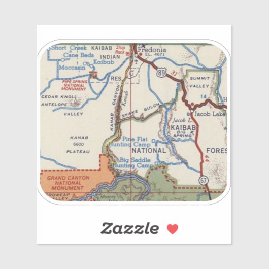 Sticker Pipe Springs National Monument Carte Vintage (Feuille)