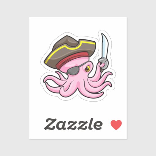 Sticker Pirate de pieuvre avec patch Sabre et Oeil (Feuille)