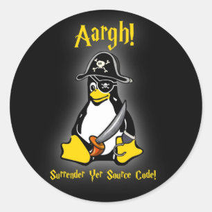 Sticker Pirate Linux Tux Penguin Noir Ubuntu, etc