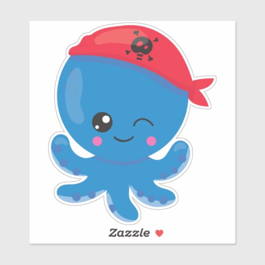 Sticker Pirate Octopus, Pipe mignonne, Petite Octopus (Feuille)