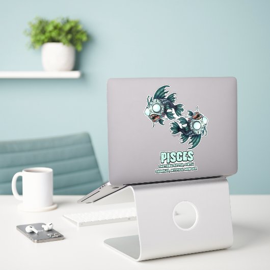 Sticker Pisces Zombie (Ordinateur portable sur le bureau)
