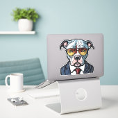 Sticker Pit Bull avec costume et lunettes de soleil Patch  (Ordinateur portable sur le bureau)
