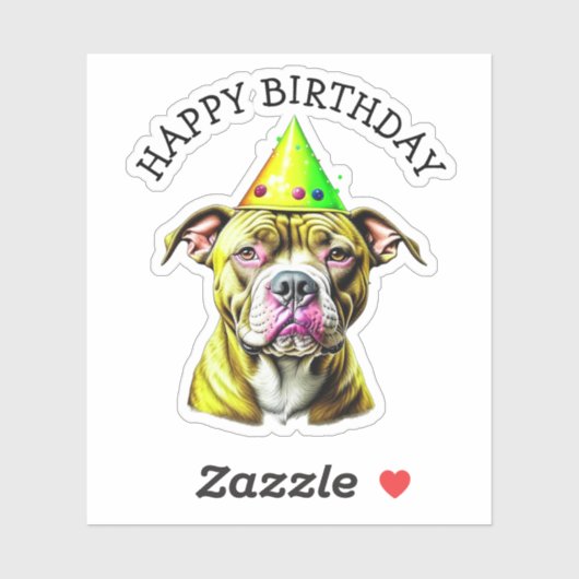 Sticker Pitbull avec Casquette d'anniversaire (Feuille)