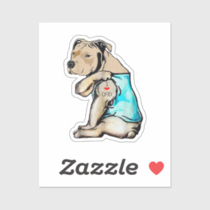 Sticker Pitbull Chien I Love Papa Tattoo drôle Famille