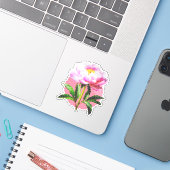 Sticker Pivoine rose point mosaïque fleur (Ordinateur portable avec iPhone)