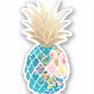 Sticker PixDezines Aloha Ananas, sarcelle + or faux