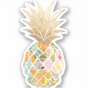 Sticker PixDezines Aloha Bleu Ananas, Couronne Or Faux