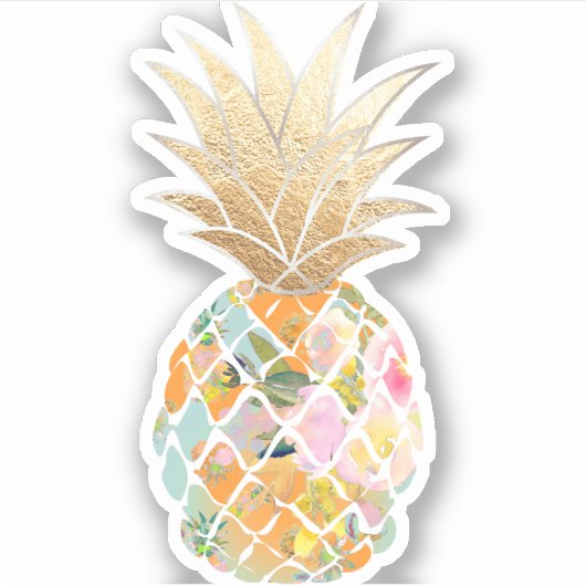 Sticker PixDezines Aloha Bleu Ananas, Couronne Or Faux (Devant)