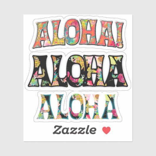 Sticker PixDezines Aloha, Noir, Turquoise et Coral (Feuille)