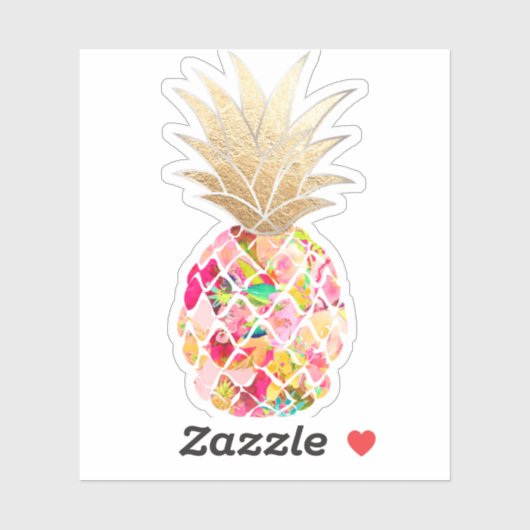 Sticker PixDezines Aloha Rose Ananas, Couronne Or Faux (Feuille)