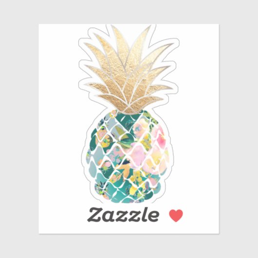 Sticker PixDezines Aloha Turquoise foncé Ananas, Or Faux (Feuille)