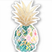 Sticker PixDezines Aloha Turquoise foncé Ananas, Or Faux (Devant)