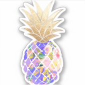 Sticker PixDezines Aloha Violet Ananas, Couronne Or Faux (Devant)