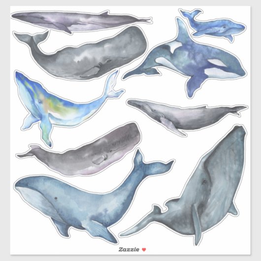 Sticker PixDezines Aquarelle Baleines (Feuille)