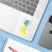 Sticker PixDezines Golden Aloha Pineapple, Iridescente (Ordinateur portable avec iPhone)