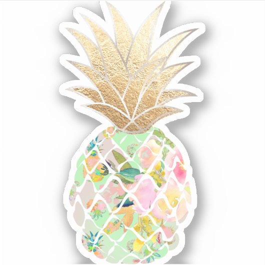 Sticker PixDezines Mint Vert Aloha Ananas, Or Faux (Devant)