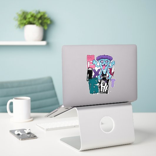 Sticker Pixel art et monstre bleu (Ordinateur portable sur le bureau)