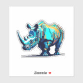 Sticker Pixel Art Rhino Cyan Orange Retro 8-Bit Arcade (Feuille)