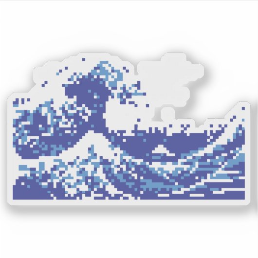 Sticker Pixel Tsunami bleu 8 bits Pixel Art (Devant)