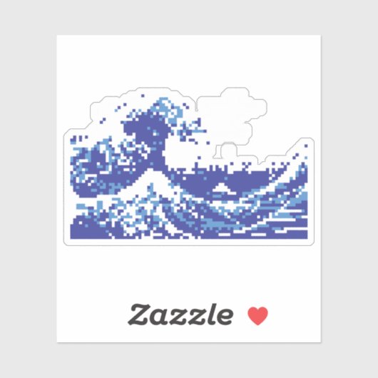 Sticker Pixel Tsunami bleu 8 bits Pixel Art (Feuille)