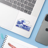 Sticker Pixel Tsunami bleu 8 bits Pixel Art (Ordinateur portable avec iPhone)